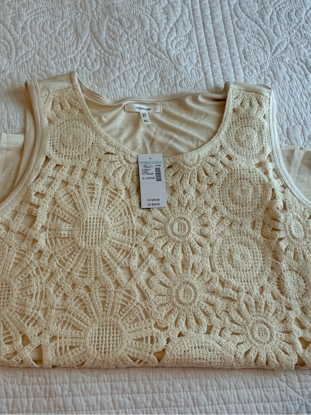 NWT Maurices Cream Crochet Lace Tank Top - Sleeveless Knit Shell - Picture 2 of 7
